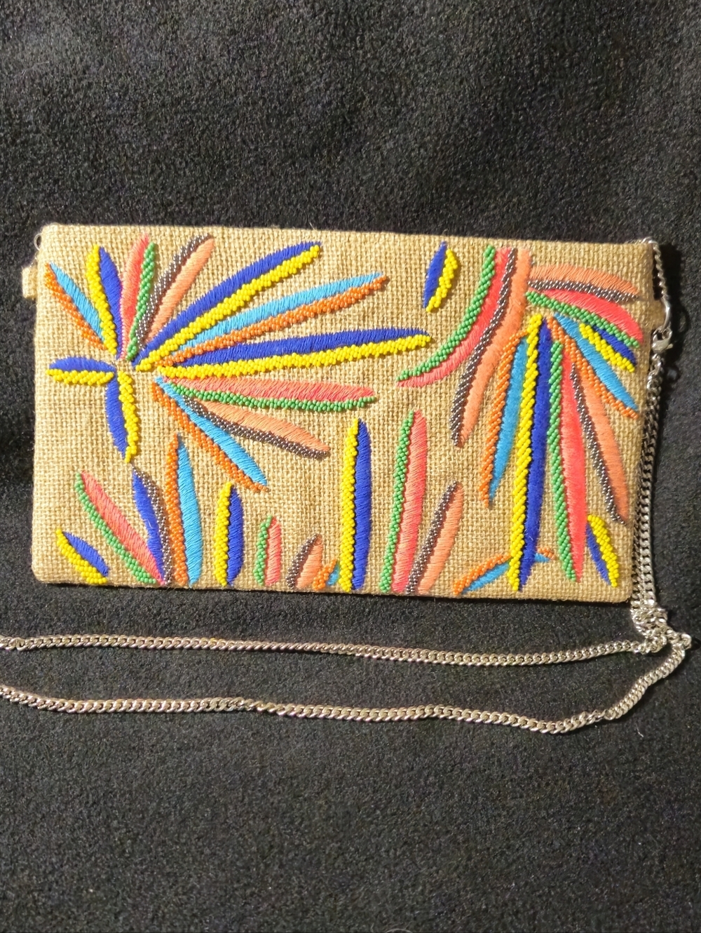 Unbranded Beaded & Embroidered Floral Multicolor  Clutch with Chain Strap